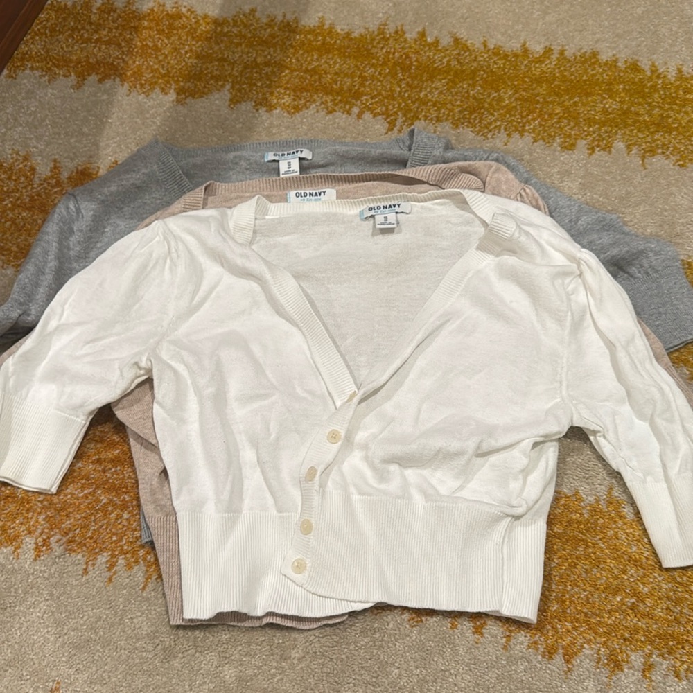 Lot of 3 Old Navy cropped cardigan sweaters XS beige white grey